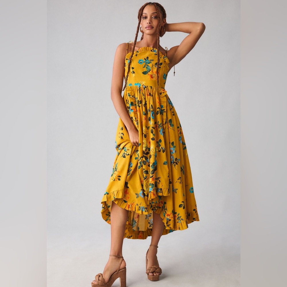 Maeve High Low Pleated Trim Dress